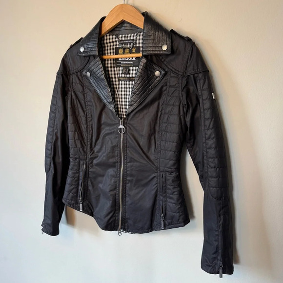 Barbour International Women’s Sz 4 Pivot Waxed Cotton Jacket - Picture 2 of 9